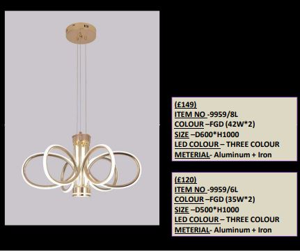 Three Colour LED Chandelier- 9959/6L