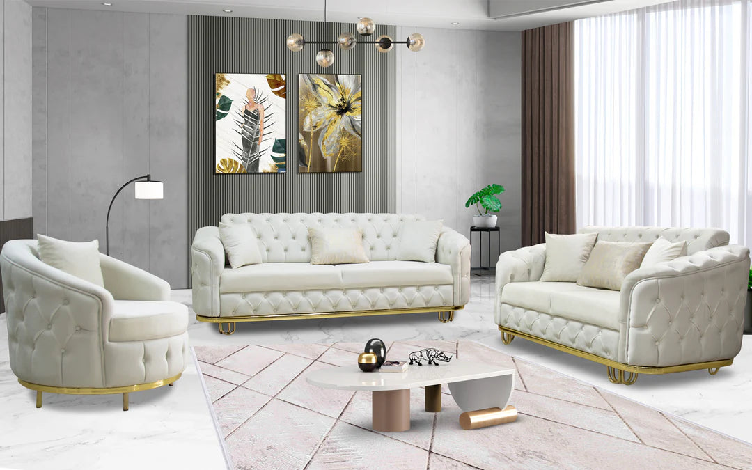 Almira Chesterfield Turkish White Sofa Set (Starting from £380 to £1520)